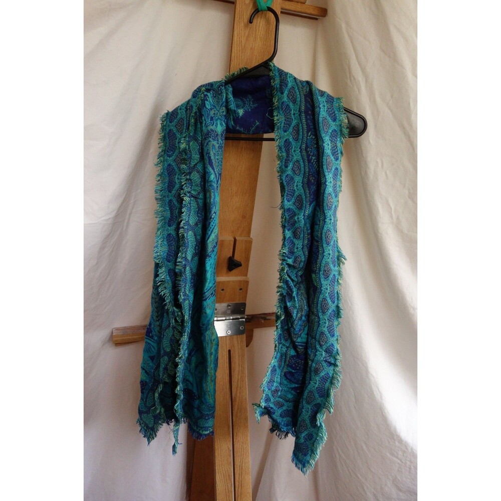 blue and green warm woven paisley scarf